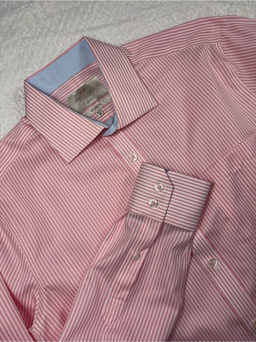 Hawes & Curtis Pink And White Striped Long Sleeve Dress Shirt Size 16.5/36